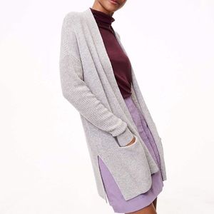 NWT LOFT Gray Lacy Sleeve Silk-Infused Crew Neck Long Sleeve Sweater XS-L